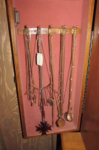 BEAUTIFUL JEWELRY ARMOIRE FULL OF COSTUME JEWELRY