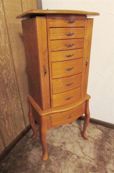 BEAUTIFUL JEWELRY ARMOIRE FULL OF COSTUME JEWELRY