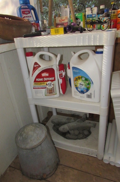 PLASTIC STORAGE SHELF & YARD/GARDEN TOOLS & SUPPLIES