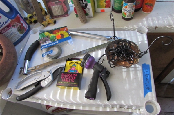 PLASTIC STORAGE SHELF & YARD/GARDEN TOOLS & SUPPLIES