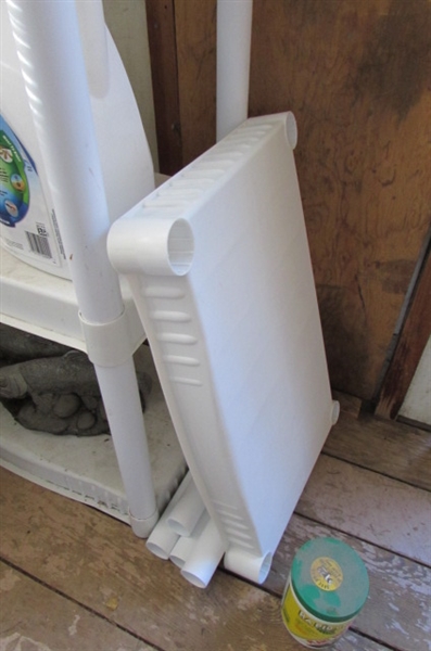 PLASTIC STORAGE SHELF & YARD/GARDEN TOOLS & SUPPLIES