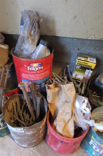HUGE ASSORTMENT OF NAILS/SOME HINGES, HARDWARE & MORE