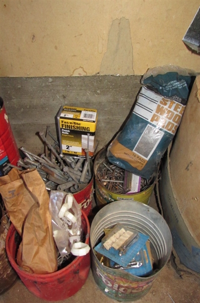 HUGE ASSORTMENT OF NAILS/SOME HINGES, HARDWARE & MORE
