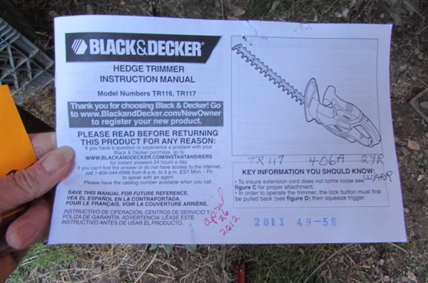 NEW BLACK & DECKER ELECTRIC HEDGE TRIMMER