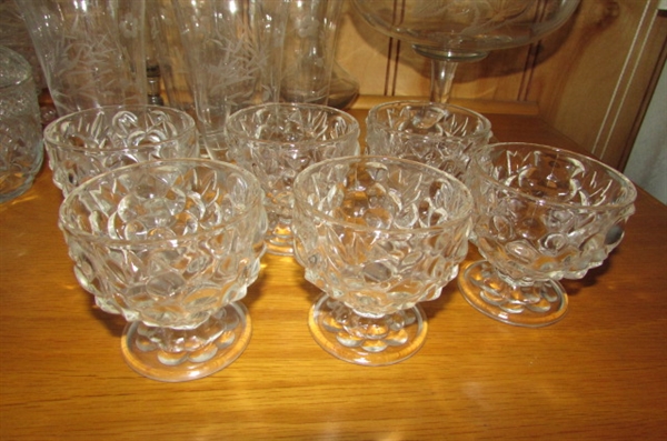 CRYSTAL STEMWARE, COVERED CANDY DISHES & ETCHED VASES