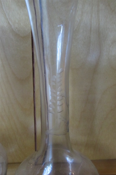 CRYSTAL STEMWARE, COVERED CANDY DISHES & ETCHED VASES
