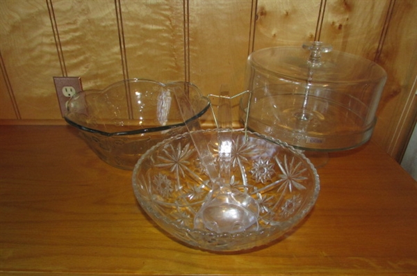 GLASS SERVING BOWLS & HAND BLOWN CAKE SERVER