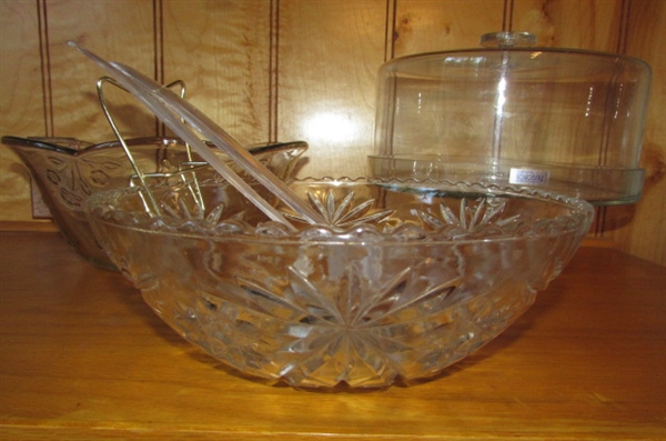 GLASS SERVING BOWLS & HAND BLOWN CAKE SERVER