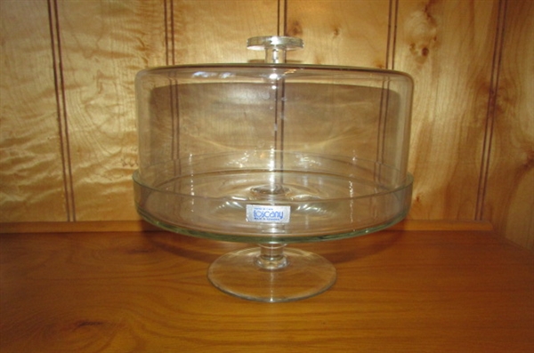 GLASS SERVING BOWLS & HAND BLOWN CAKE SERVER