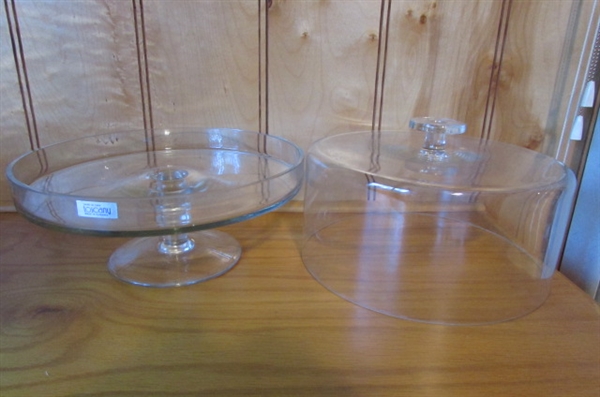 GLASS SERVING BOWLS & HAND BLOWN CAKE SERVER