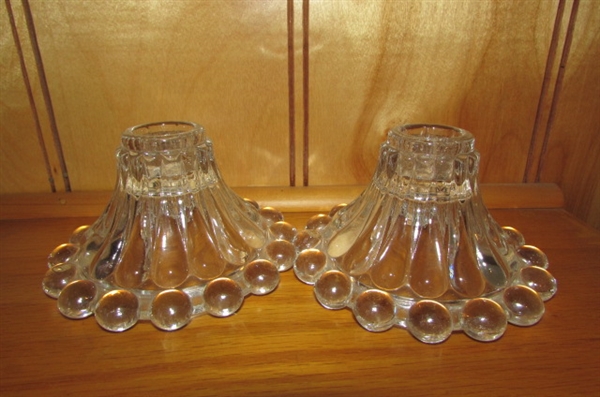 CRYSTAL/GLASS/BRASS & WOODEN CANDLE HOLDERS