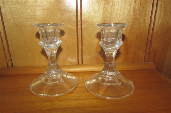 CRYSTAL/GLASS/BRASS & WOODEN CANDLE HOLDERS