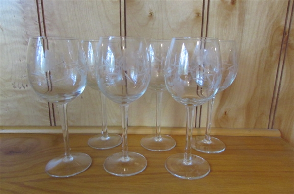 VINTAGE ETCHED CRYSTAL STEMWARE & DECANTER