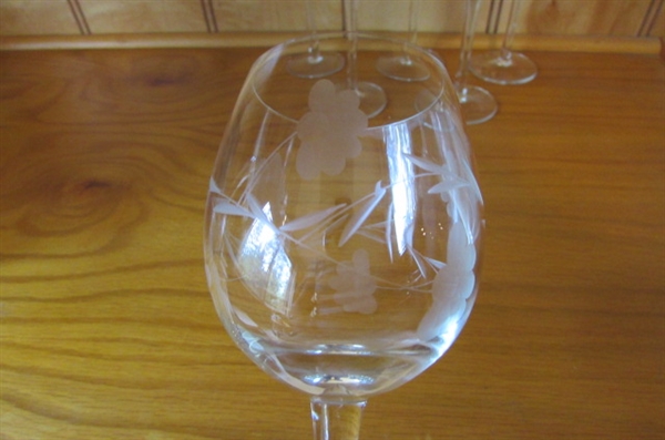 VINTAGE ETCHED CRYSTAL STEMWARE & DECANTER