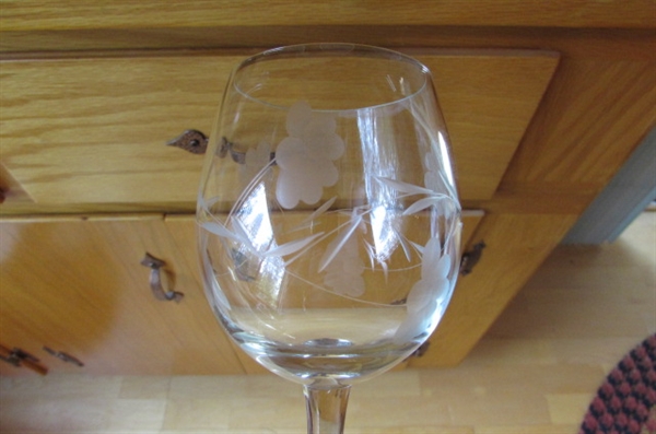 VINTAGE ETCHED CRYSTAL STEMWARE & DECANTER