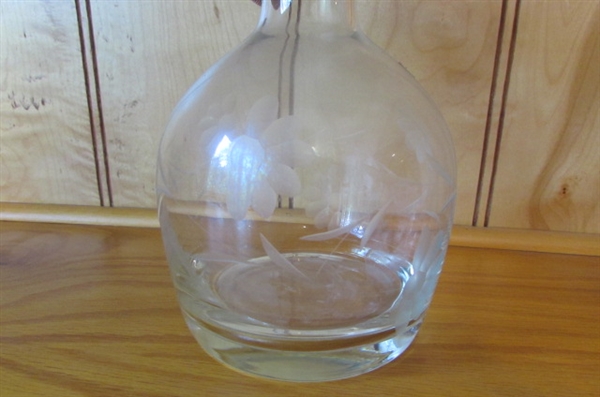 VINTAGE ETCHED CRYSTAL STEMWARE & DECANTER