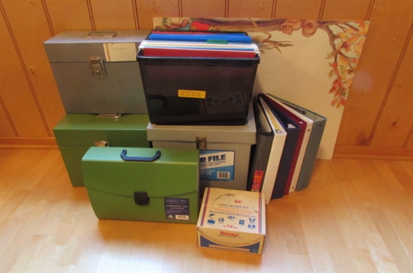 FILE BOXES, 3-RING BINDERS & VINTAGE LABEL MAKER