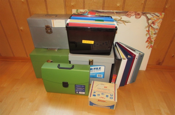 FILE BOXES, 3-RING BINDERS & VINTAGE LABEL MAKER