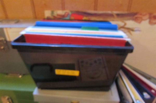 FILE BOXES, 3-RING BINDERS & VINTAGE LABEL MAKER