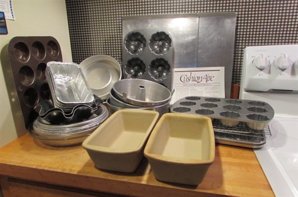 COOKIE SHEETS, PIE TINS, STONEWARE LOAF PANS & MORE
