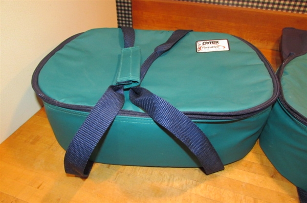 PYREX PORTABLES & PYREX CASSEROLES WITH LIDS & CUSTARD CUPS