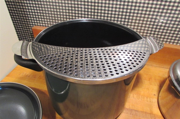 MEGAWARE 9 QT STOCK POT, PRESTO PRESSURE COOKER, FOLEY FOOD MILL & 1 QT WEAREVER POT