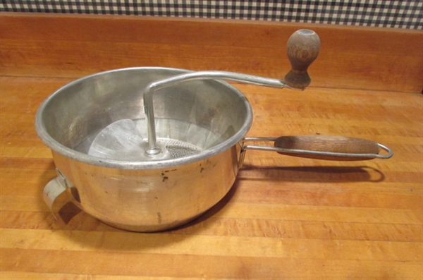 MEGAWARE 9 QT STOCK POT, PRESTO PRESSURE COOKER, FOLEY FOOD MILL & 1 QT WEAREVER POT