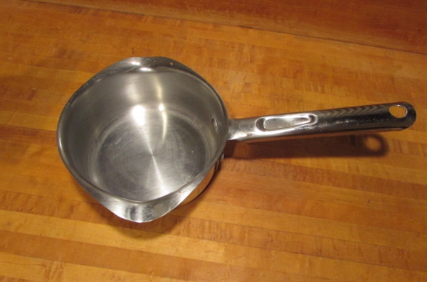 MEGAWARE 9 QT STOCK POT, PRESTO PRESSURE COOKER, FOLEY FOOD MILL & 1 QT WEAREVER POT