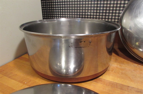 VINTAGE REVERE WARE COPPER BOTTOM POTS & PANS & A PIZZA SPATULA/LIFTER
