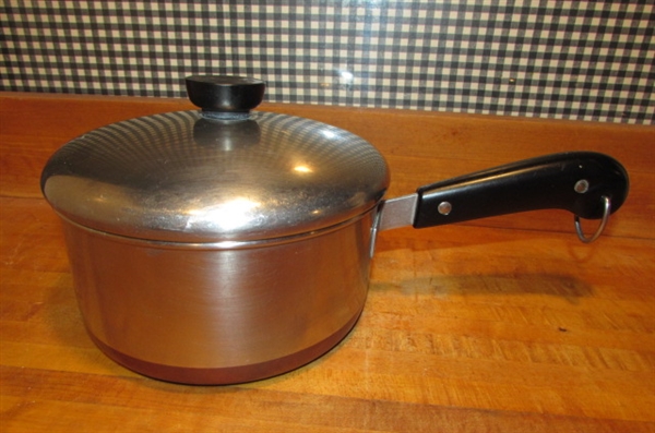VINTAGE REVERE WARE COPPER BOTTOM POTS & PANS & A PIZZA SPATULA/LIFTER
