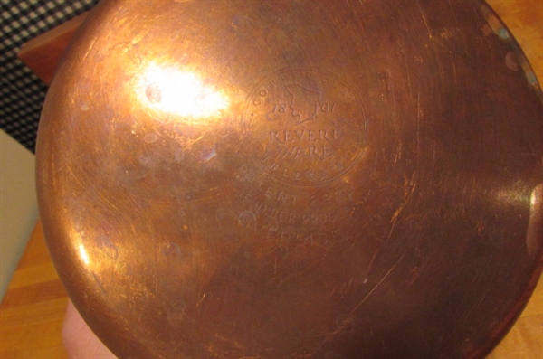 VINTAGE REVERE WARE COPPER BOTTOM POTS & PANS & A PIZZA SPATULA/LIFTER