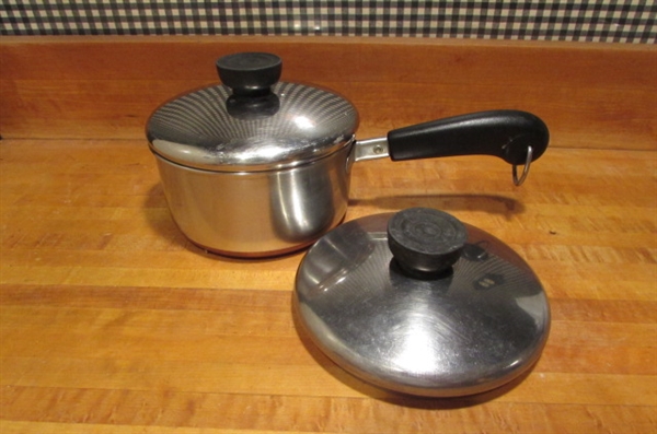 VINTAGE REVERE WARE COPPER BOTTOM POTS & PANS & A PIZZA SPATULA/LIFTER