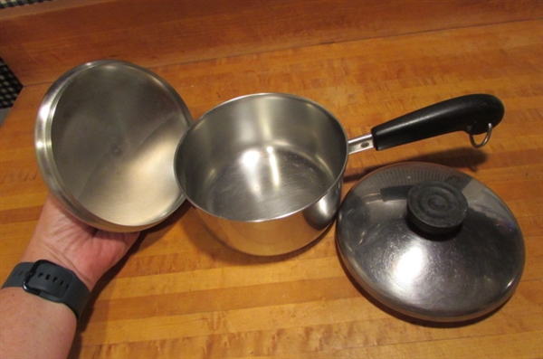 VINTAGE REVERE WARE COPPER BOTTOM POTS & PANS & A PIZZA SPATULA/LIFTER