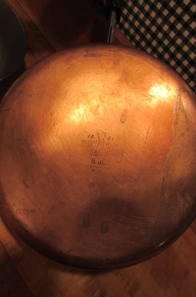 VINTAGE REVERE WARE COPPER BOTTOM POTS & PANS & A PIZZA SPATULA/LIFTER