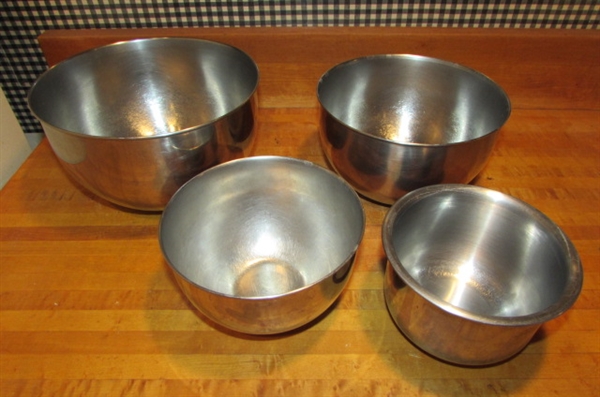 RUBBERMAID & STAINLESS STEEL MIXING BOWLS, STRAINERS, GRATERS, MEASURING CUPS & GARLIC KEEPER
