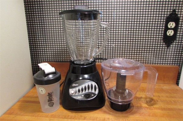 OSTER 12-SPEED ALL METAL DRIVE BLENDER W/EXTRA FOOD PROCESSOR ATTACHMENT & BLENDER BOTTLE