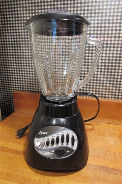 OSTER 12-SPEED ALL METAL DRIVE BLENDER W/EXTRA FOOD PROCESSOR ATTACHMENT & BLENDER BOTTLE