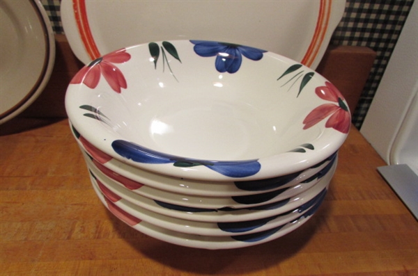 STONEWARE BOWLS & PLATTERS & BUTTERFLY SALT & PEPPER SHAKERS.