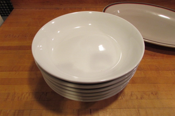 STONEWARE BOWLS & PLATTERS & BUTTERFLY SALT & PEPPER SHAKERS.