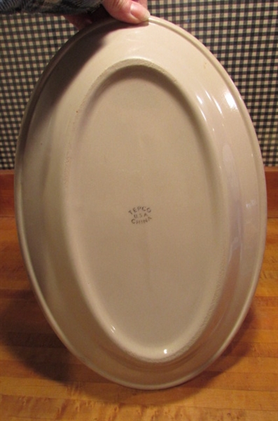 STONEWARE BOWLS & PLATTERS & BUTTERFLY SALT & PEPPER SHAKERS.