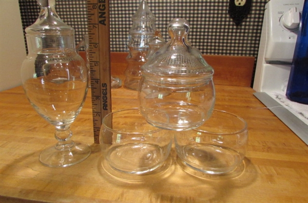 ASSORTED GLASS CANDY & CANDLE JARS & COWBOY BOOT MUG