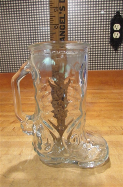 ASSORTED GLASS CANDY & CANDLE JARS & COWBOY BOOT MUG
