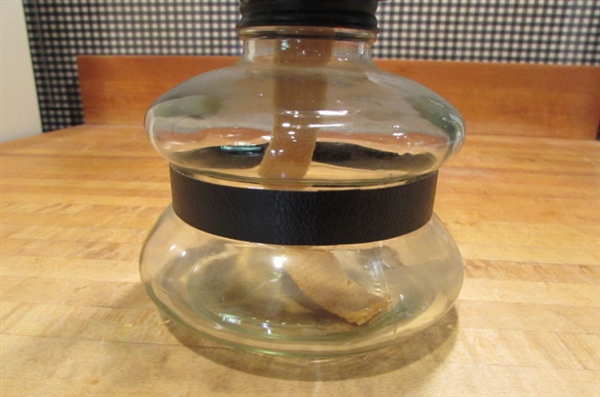 2 VINTAGE OIL LAMPS & BOTTLE OF LAMP OIL