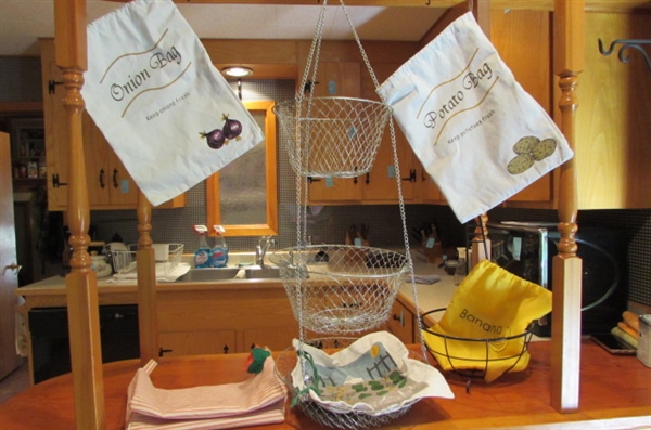 HANGING WIRE BASKET, BANANA BASKET, FRUIT AND VEGGIES BAGS
