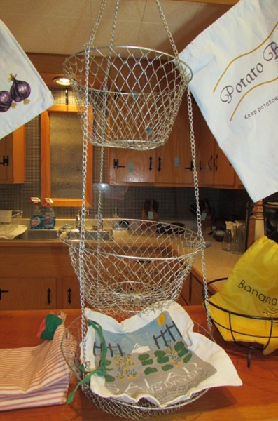 HANGING WIRE BASKET, BANANA BASKET, FRUIT AND VEGGIES BAGS