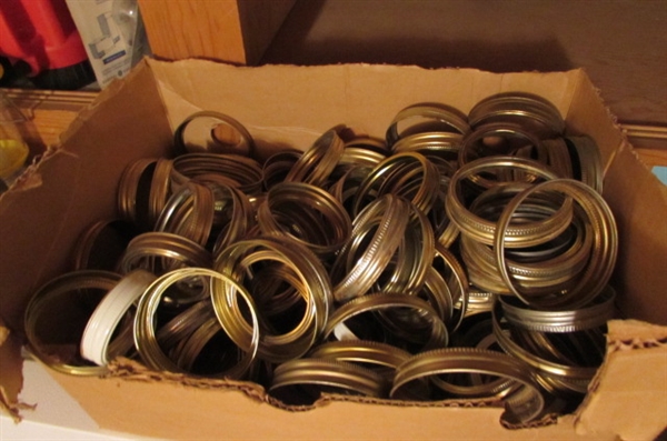 LARGE LOT OF CANNING JARS, LIDS, RINGS & MORE