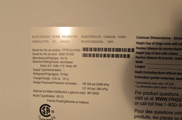 FRIGIDAIRE REFRIGERATOR /FREEZER