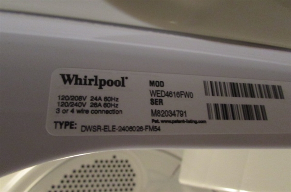 WHIRLPOOL LARGE CAPACITY DRYER