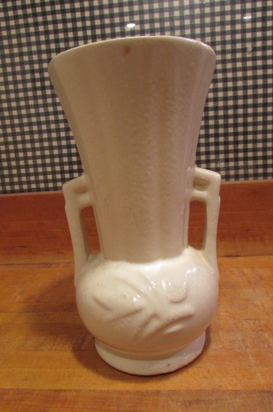 VINTAGE MCCOY - TALL 2-HANDLED VASE AND BIRD JARDINIERE