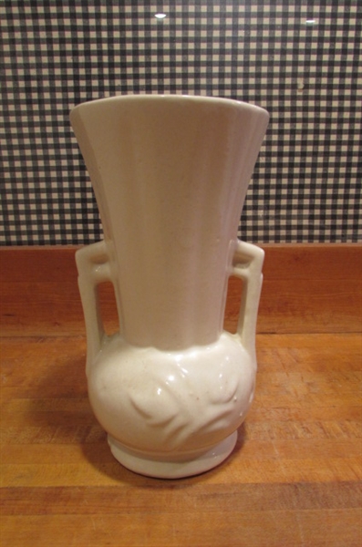 VINTAGE MCCOY - TALL 2-HANDLED VASE AND BIRD JARDINIERE